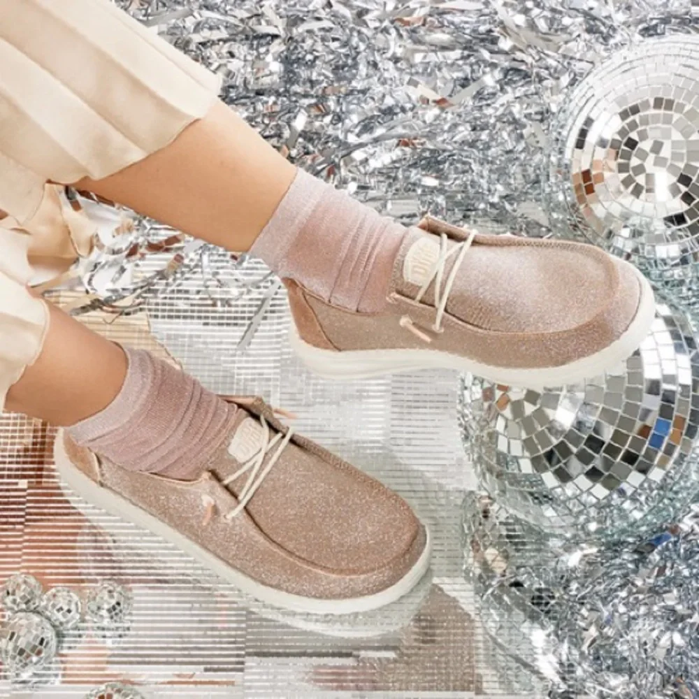 Hey Dude girls Wendy rose gold glitter sparkle slip on shoes sneakers size 2